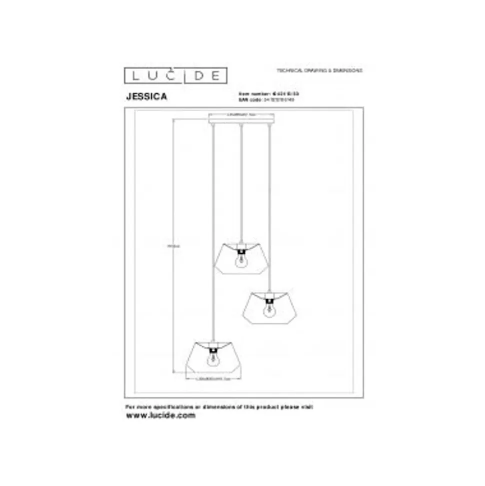 Lucide JESSICA Hanglamp-Zwart-Ø35,5-3xE27-60W-Katoen