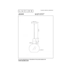 Lucide JULIUS Hanglamp 1x E27 Ø 28cm Smoke Glas