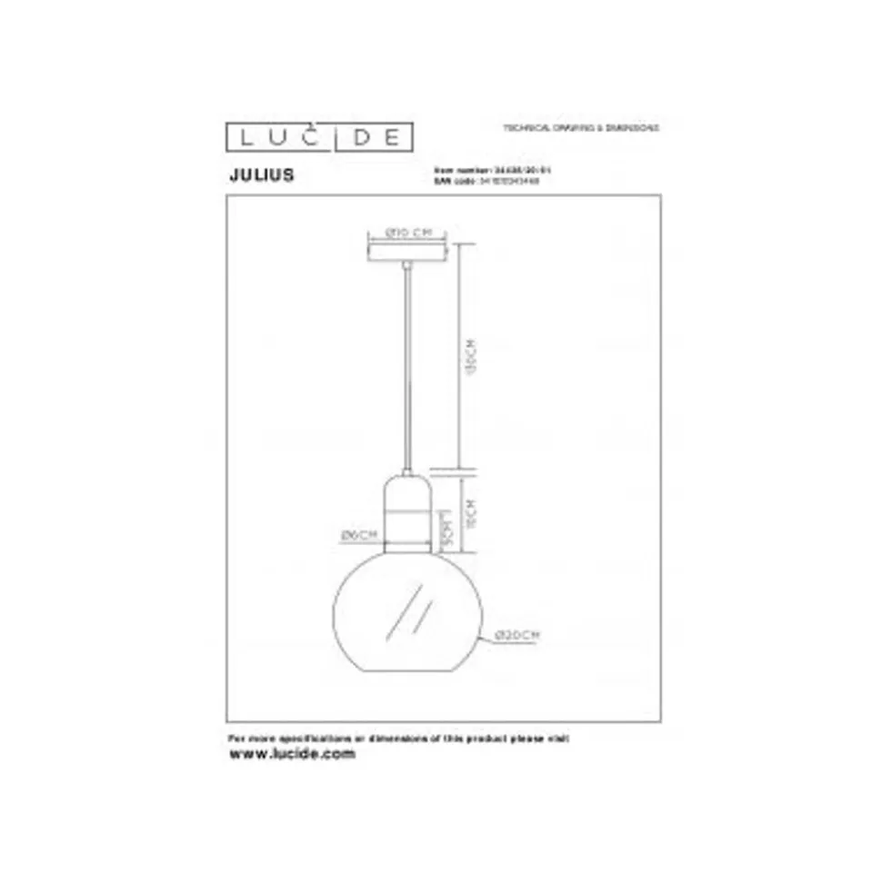 Lucide JULIUS Hanglamp-Opaal-Ø20-1xE27-40W-Glas
