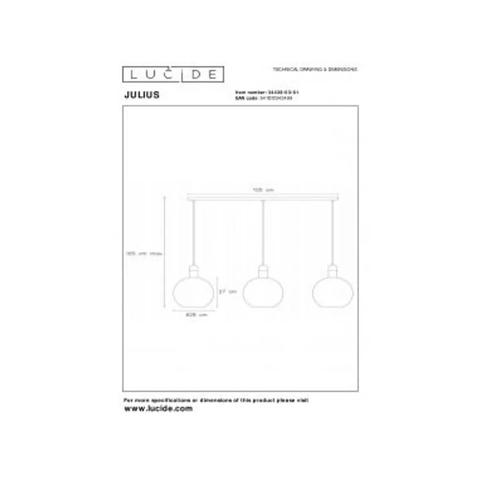 Lucide JULIUS Hanglamp-Opaal-3xE27-40W-Glas