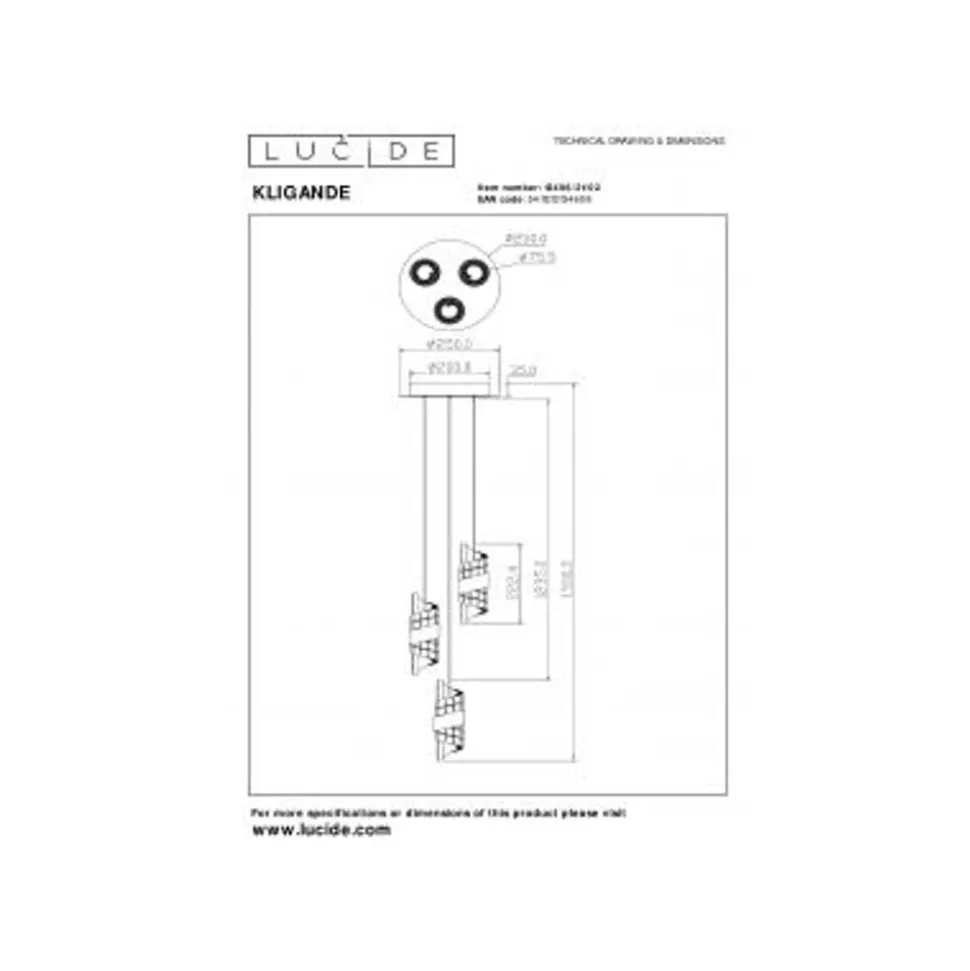 Lucide KLIGANDE Hanglamp-Mat Go.-Ø25-LED Dimb.-8W-2700K