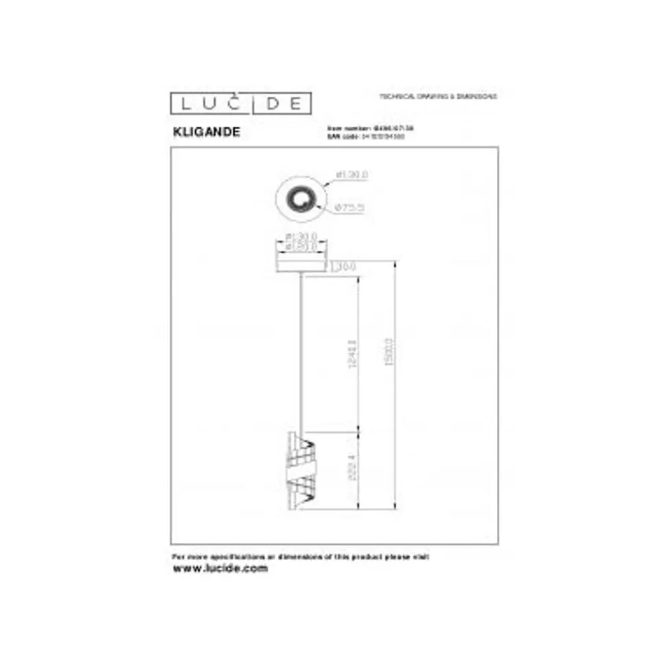 Lucide KLIGANDE Hanglamp-Zwart-Ø13-LED-9W-2700K-Acryli.