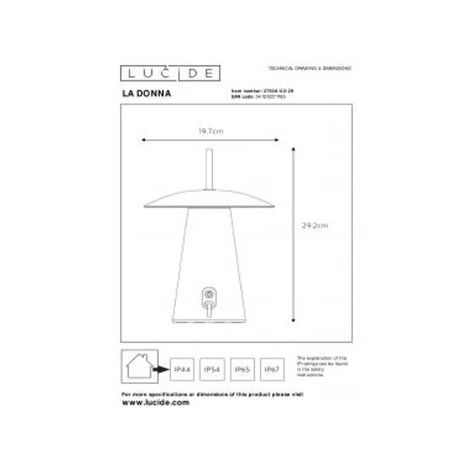 Lucide LA DONNA - Tafellamp Buiten - Ø 19,7 cm - LED Dimb. - 1x2W 2700K - IP54 - 3 StepDim - Antraciet Lucide