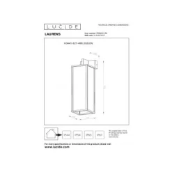 Lucide LAURENS Wandlamp Buiten-Zwart-1xE27-40W-IP54-Glas