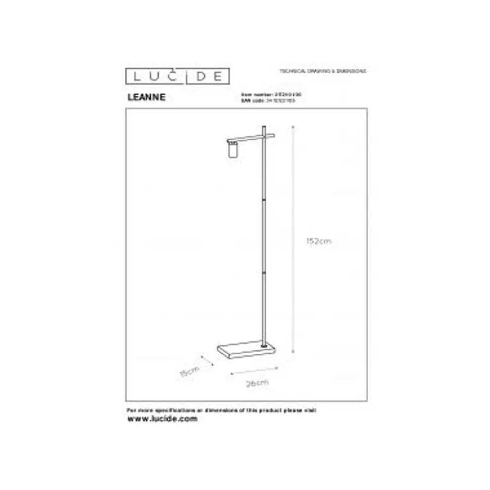 Lucide LEANNE Vloerlamp E27/40W Zwart