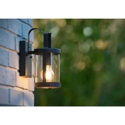 Lucide LINDELO - Wandlamp Buiten - 1xE27 - IP23 - Zwart Lucide
