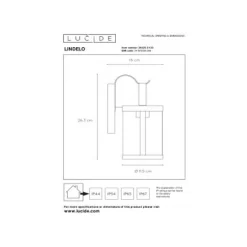 Lucide LINDELO - Wandlamp Buiten - 1xE27 - IP23 - Zwart Lucide