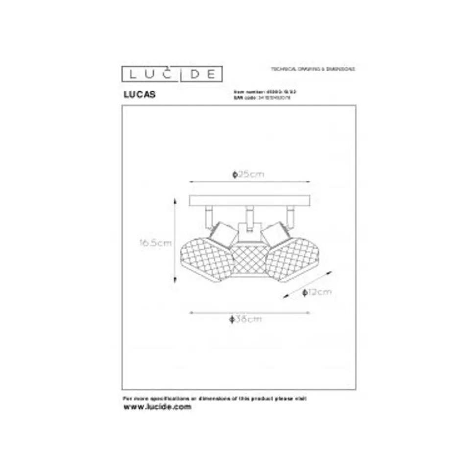 Lucide LUCAS Plafondspot-Mat Go.-3xE14-40W-Metaal