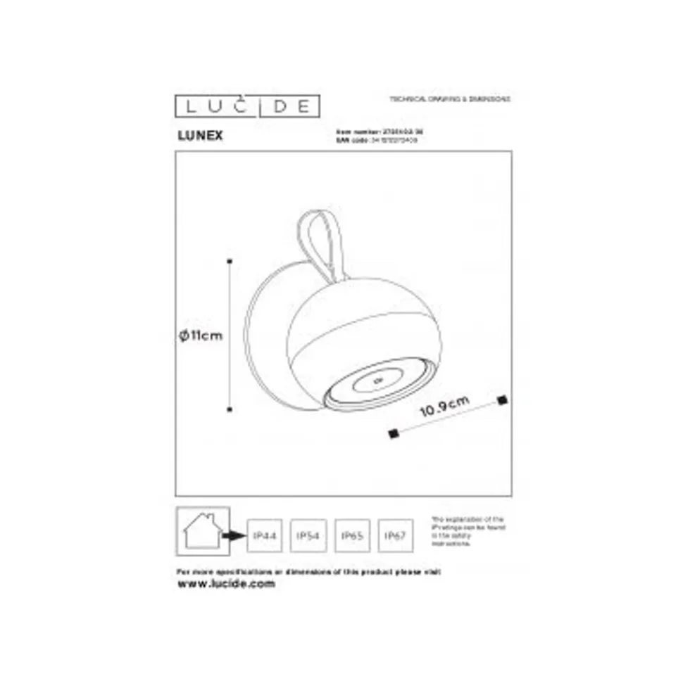 Lucide LUNEX Wandlamp Buiten-Zwart-LED Dimb.-2W-3000K-5V