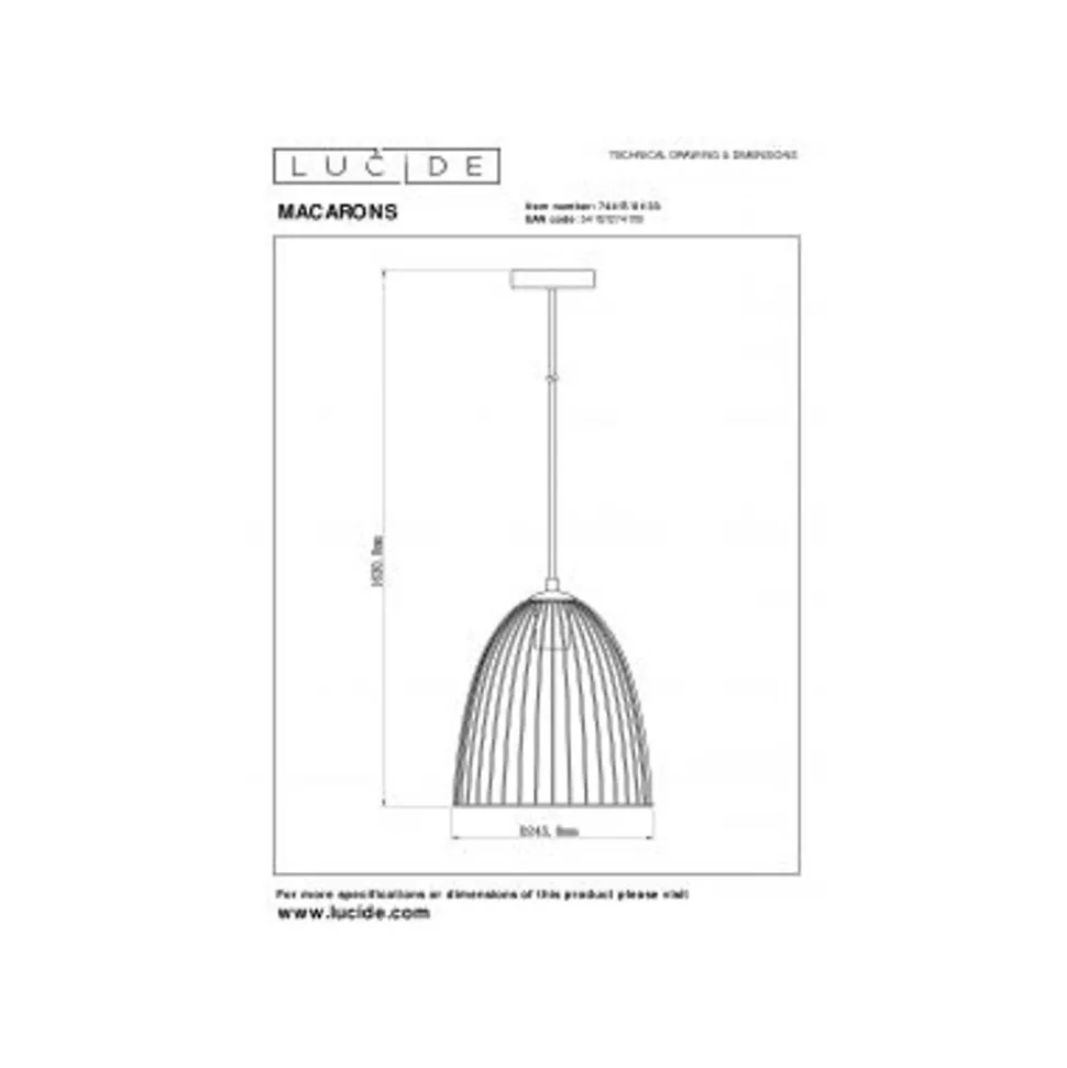 Lucide MACARONS Hanglamp-Groen-Ø24,5-1xE27-40W-Metaal