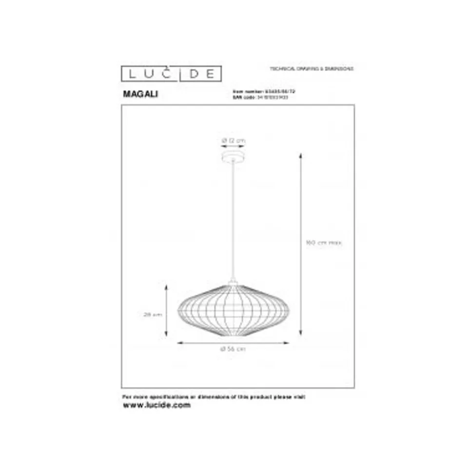 Lucide MAGALI - Hanglamp - Ø 56 cm - 1xE27 - Licht hout Lucide