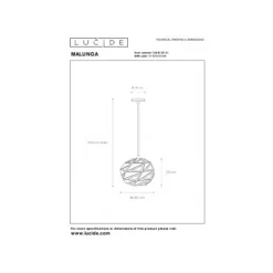 Lucide MALUNGA - Hanglamp - Ø 25 cm - 1xE27 - Wit Lucide