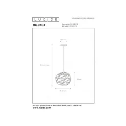 Lucide MALUNGA - Hanglamp - Ø 25 cm - 1xE27 - Grijs