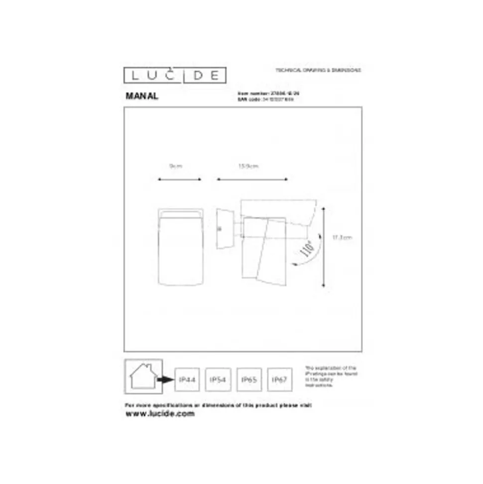 Lucide MANAL Wandspot LED 12W Antraciet