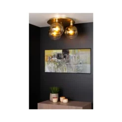 Lucide MARIUS - Plafonnière - 3xE27 - Mat Goud / Messing