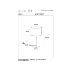 Lucide MAYA Tafellamp-Zwart-Ø26-1xE27-40W-Katoen