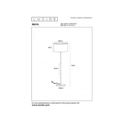 Lucide MAYA Vloerlamp-Zwart-Ø45-1xE27-40W-Katoen