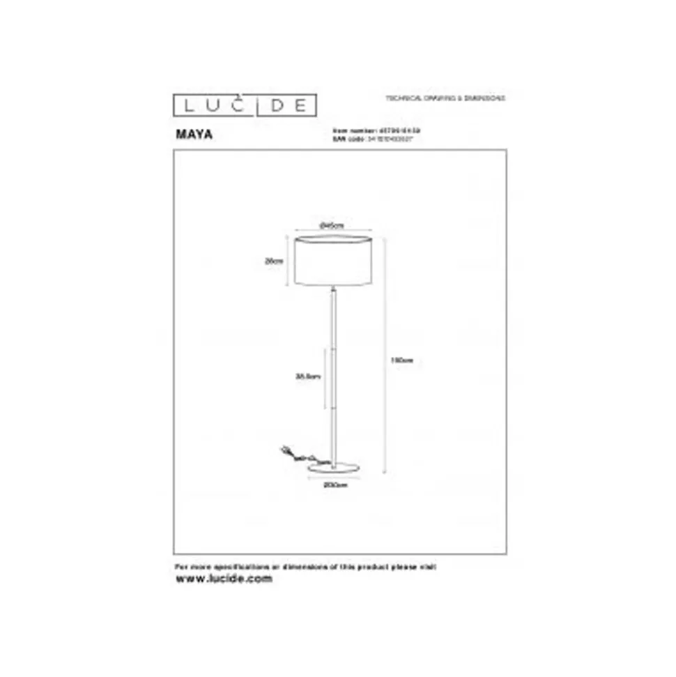Lucide MAYA Vloerlamp-Zwart-Ø45-1xE27-40W-Katoen