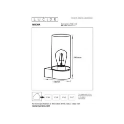 Lucide MICHA Wandlamp Buiten-Zwart-1xE27-40W-IP44-Glas