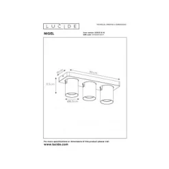 Lucide NIGEL - Plafondspot - LED Dim to warm - GU10 - 3x5W 2200K/3000K - Zwart Staal