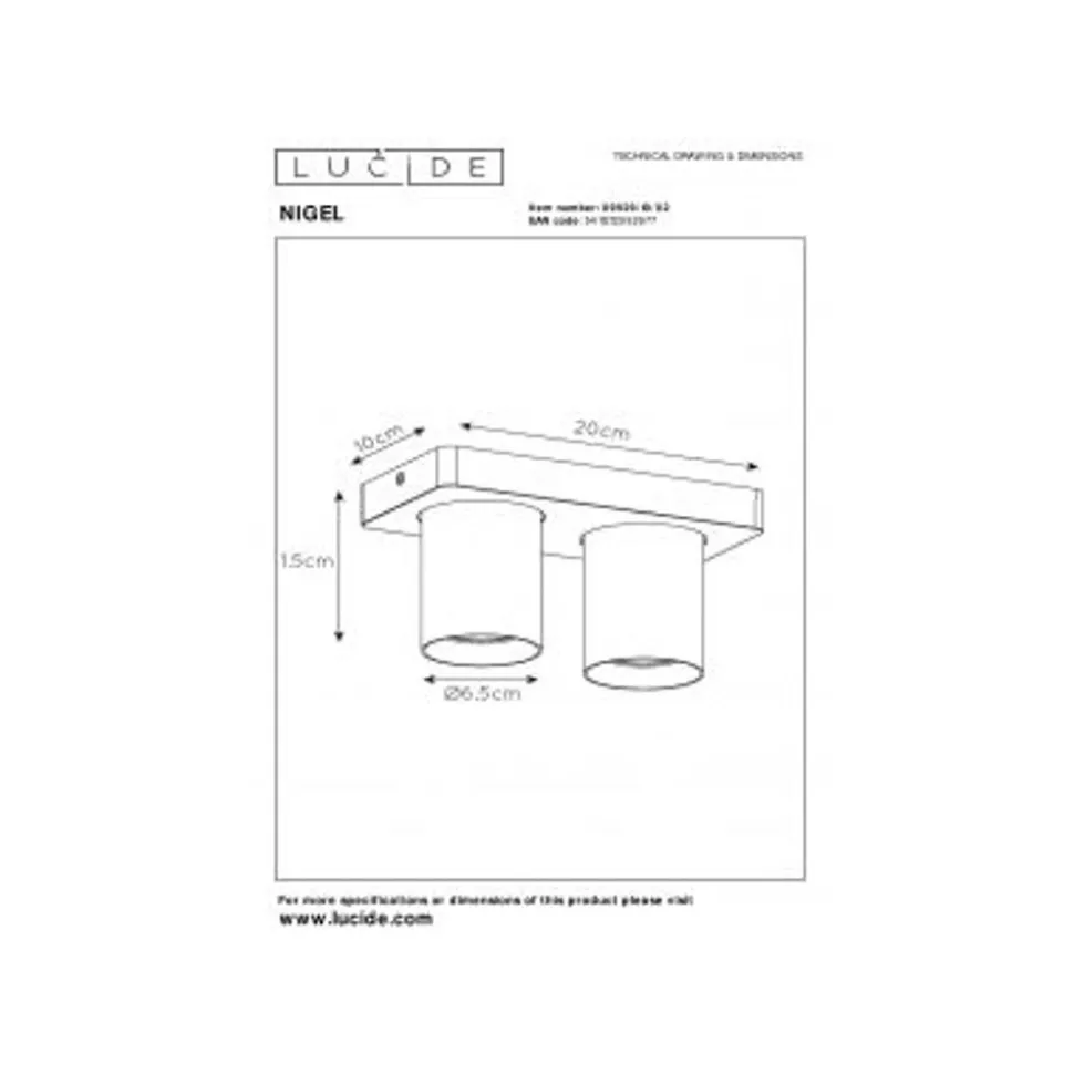 Lucide NIGEL Plafondspot messing - 2xGU10/5W dim to warm