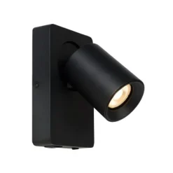 Lucide NIGEL Wandspot 1xGU10/5W + USB Zwart