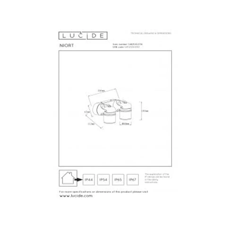 Lucide NIORT Plafondspot Buiten-Zwart-2xGU10-6W-IP44