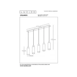 Lucide ORLANDO Hanglamp 5xE27/60W Zwart/Smoke glas