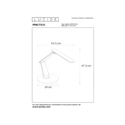 Lucide PRACTICO - Bureaulamp - LED Dim to warm - 1x10W 3500K/5000K - Zwart