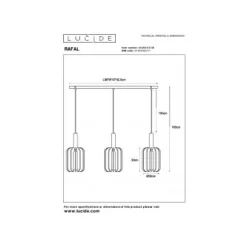 Lucide RAFAL Hanglamp-Grijs-3xE27-40W-Vilt