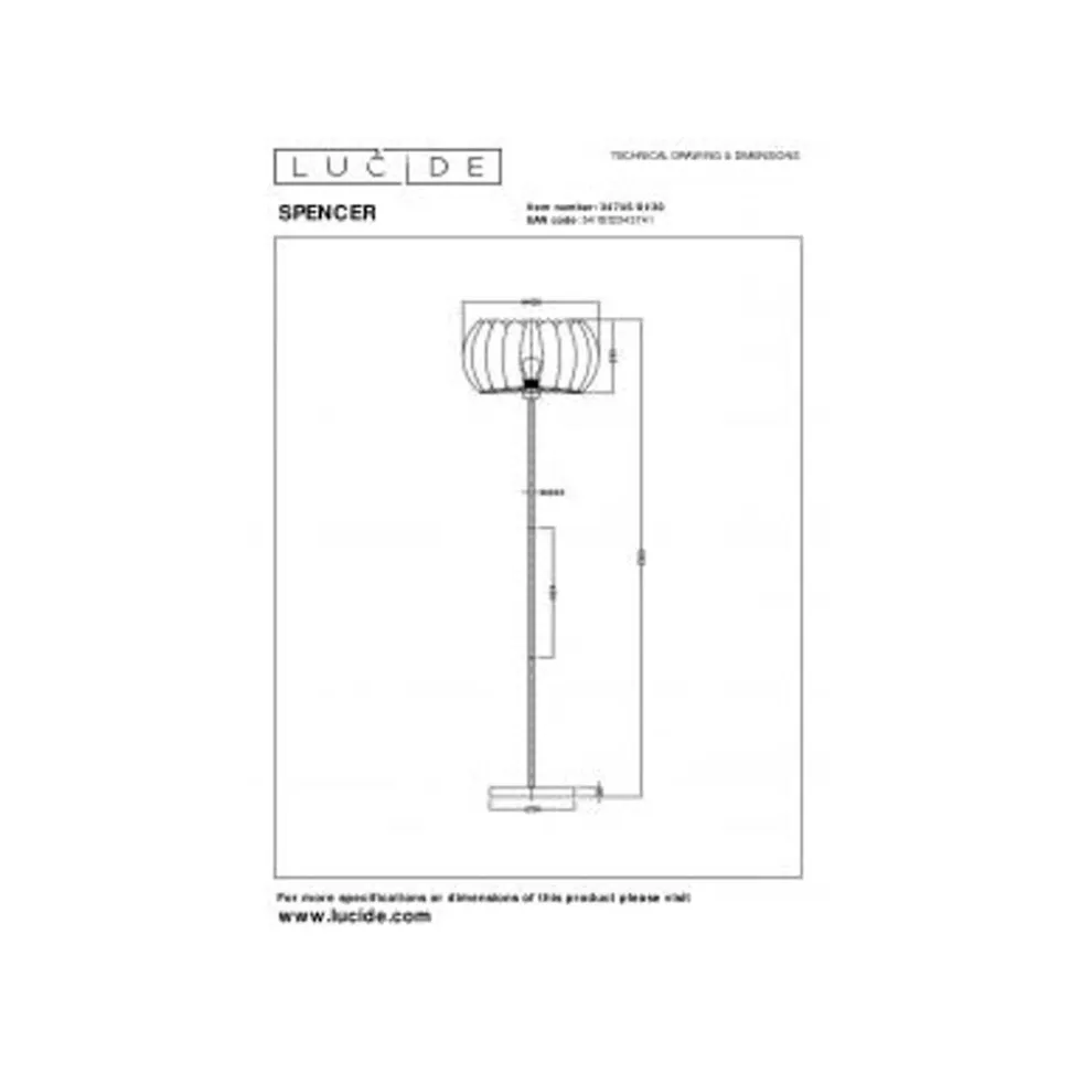 Lucide SPENCER Vloerlamp-Zwart-Ø40-1xE27-40W-Vilt