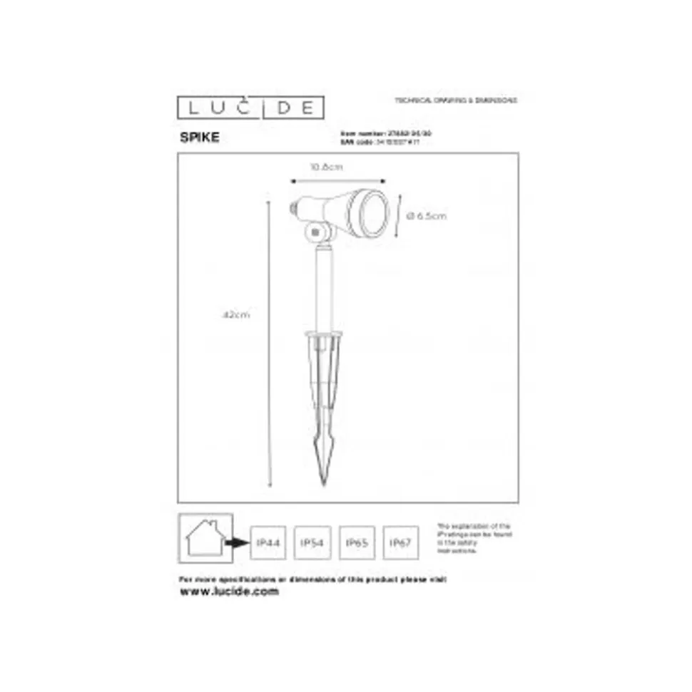 Lucide SPIKE - Tuinspot Buiten - LED Dimb. - GU10 - 1x5W 3000K - IP54 - Zwart