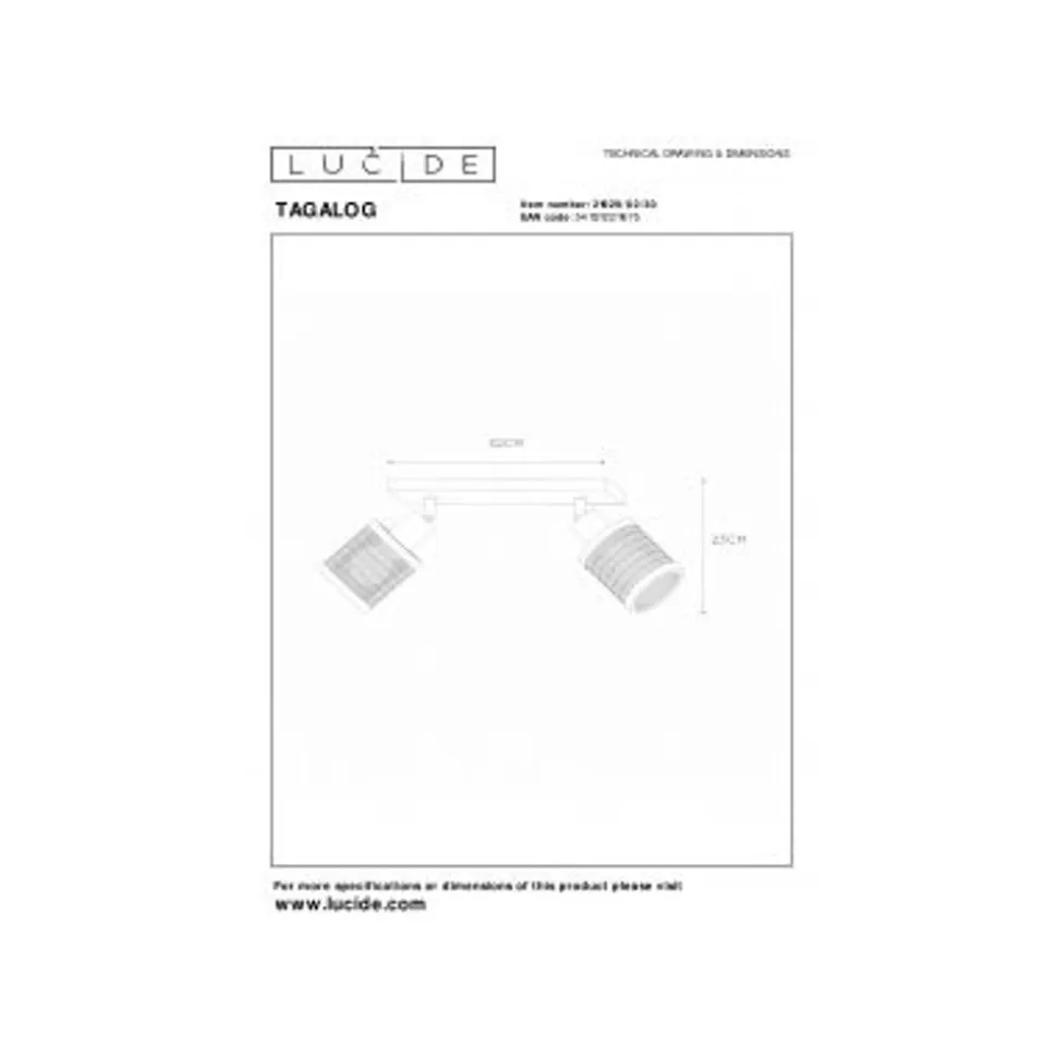 Lucide TAGALOG Plafondspot-Zwart-2xE27-40W-Bamboe