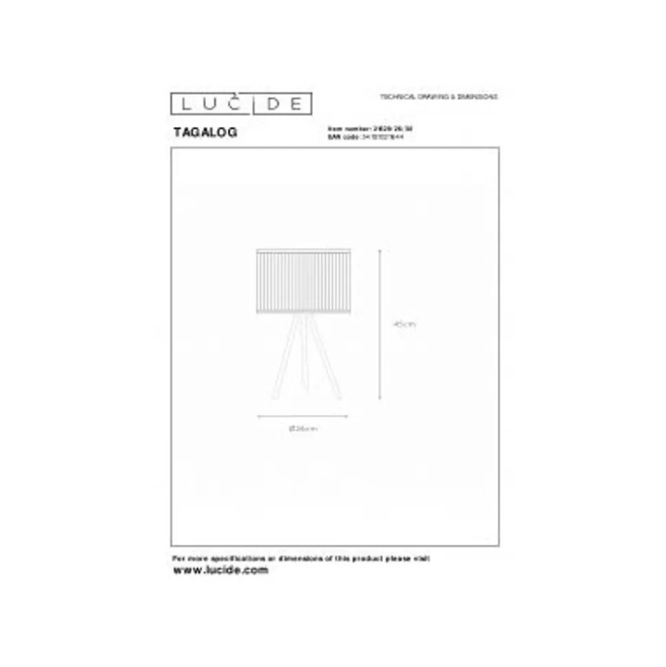 Lucide TAGALOG Tafellamp-Zwart-Ø26-1xE27-40W-Bamboe