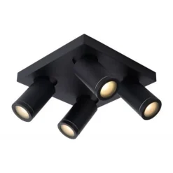 Lucide TAYLOR - Plafondspot Badkamer - LED Dim to warm - GU10 - 4x5W 2200K/3000K - IP44 - Zwart Lucide