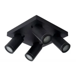 Lucide TAYLOR - Plafondspot Badkamer - LED Dim to warm - GU10 - 4x5W 2200K/3000K - IP44 - Zwart Lucide