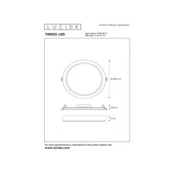 Lucide TENDO-LED Plafondlicht Rond Ø22cm 18W 1340LM 3000K