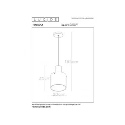 Lucide TOLEDO Hanglamp E27/60W Koper / Amber glas