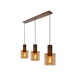 Lucide TOLEDO Hanglamp 3xE27/60W Koper / Amber glas