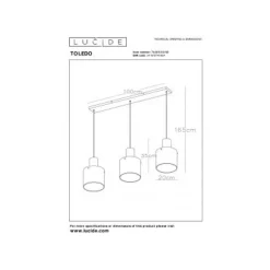 Lucide TOLEDO Hanglamp 3xE27/60W Koper / Amber glas