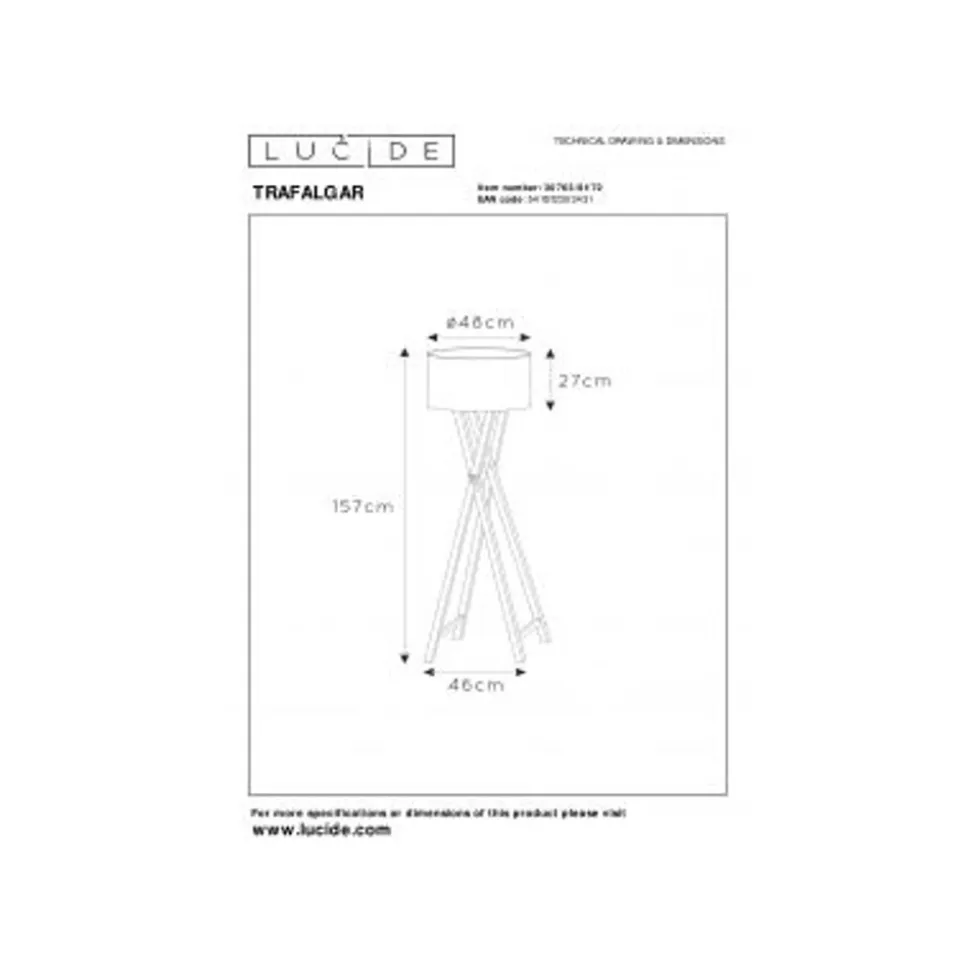 Lucide TRAFALGA. Vloerlamp-Nature.-1xE27-40W-Linnen