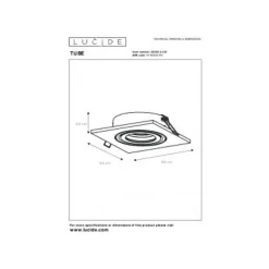 Lucide TUBE Inbouwspot GU10 Vierkant Ø9.2cm Zwart