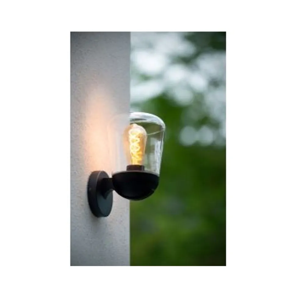 Lucide TULSA Wandlamp Buiten-Zwart-1xE27-40W-IP44-Glas