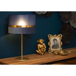 Lucide TUSSE. Tafellamp-Blauw-Ø30-1xE14-40W-Linnen