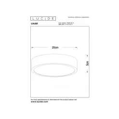 Lucide UNAR Plafonnière-Wit-Ø20-LED Dimb.-12W-2700K