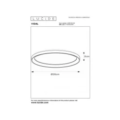 Lucide VIDAL Plafonnière-Zwart-Ø28-LED Dimb.-20W-2700K