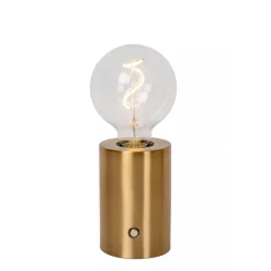 Lucide VIVO - Oplaadbare Tafellamp - Accu/Batterij - Ø 8 cm - LED Dimb. - E27 - 1x1W 2700K - Mat Goud / Messing