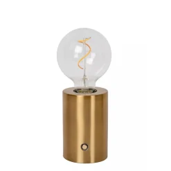 Lucide VIVO - Oplaadbare Tafellamp - Accu/Batterij - Ø 8 cm - LED Dimb. - E27 - 1x1W 2700K - Mat Goud / Messing
