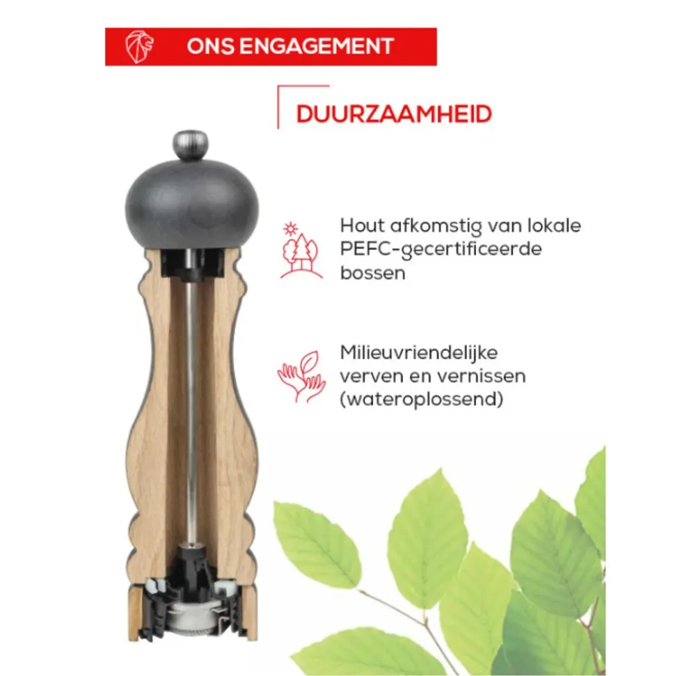 Peugeot Boreal Manuele pepermolen van hout 12cm rotsgrijs