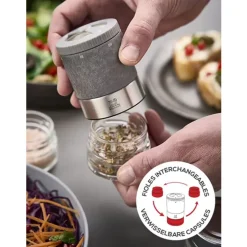 Peugeot Geschenkverpakking Maestro Zoutmolen + 3 zouten (Kalahari, Rose des Andes, Mélange Fraîcheur) graphite light